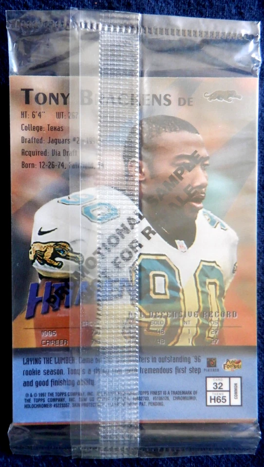 Topps Finest NFL 6 pre-production cards 1997, Bruce, Brackens, Mills, Frerotte - Image 2 of 2