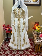 SALE New Cristal Glass Work Wedding Dress White Moroccan Kaftan Fancy Dress 414
