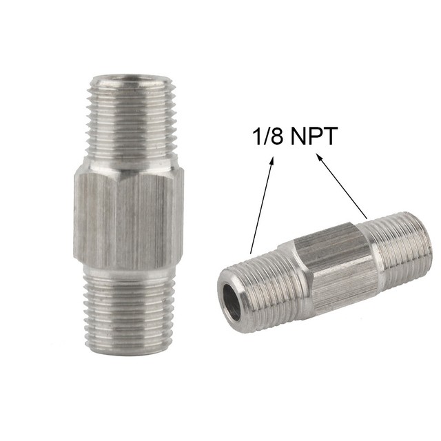 Hex Nipple 1/8 NPT Male to Male Stainless Steel Threaded Pipe Fitting