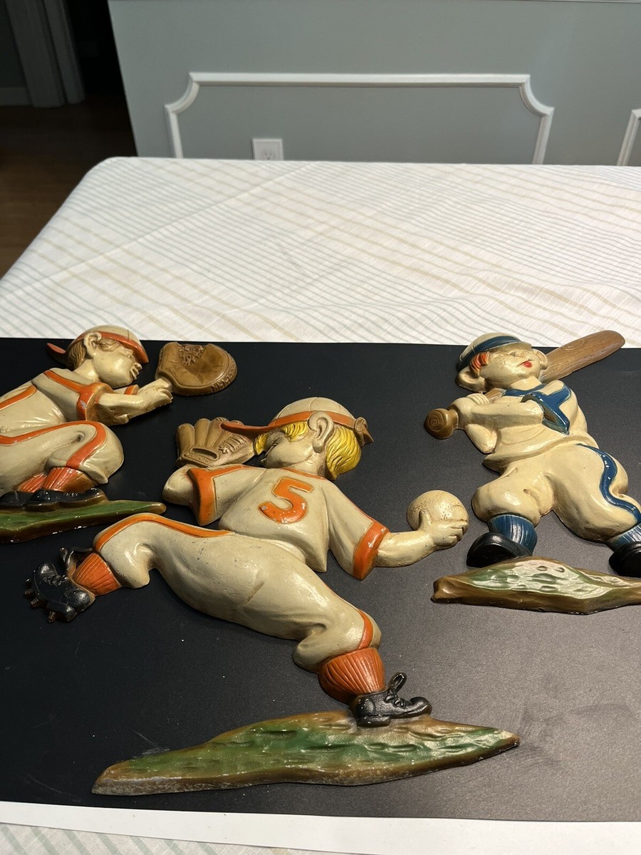 Vintage 1970's Sexton Metal Baseball Players Wall Art