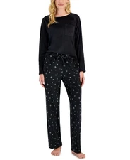 Charter Club Women's Sz L Printed Velour Long Sleeves Top & Pants Pajamas Set