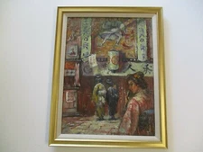   ANTIQUE OIL PAINTING JAPAN IMPRESSIONISM LISTED EXHIBITED 1920'S THEATRE RARE