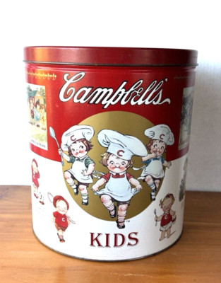 COLLECTIBLE VINTAGE 1992  CAMPBELL'S KIDS SOUP XLARGE 11''  POPCORN PARTY TIN/CAN