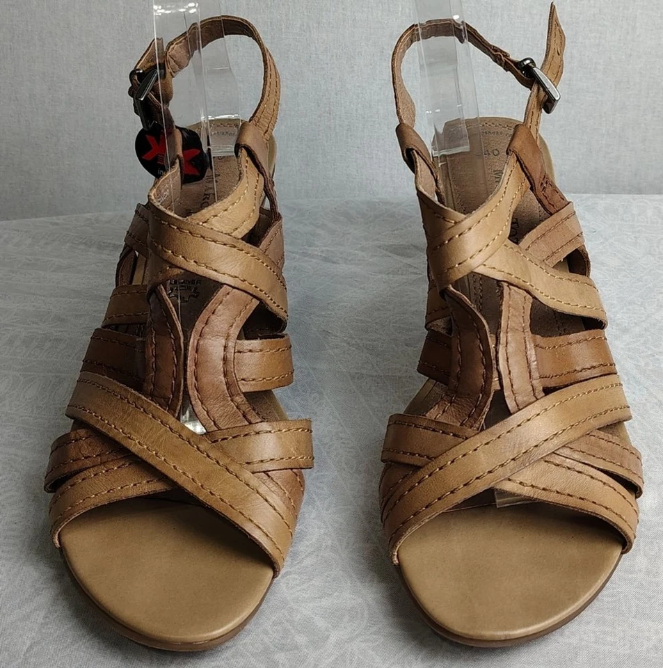 Sandalia para mujer Marco Tozzi cuero marrón cómodo tacón correa al tobillo Alemania EE. UU. 8,5 Foto 3 de 4