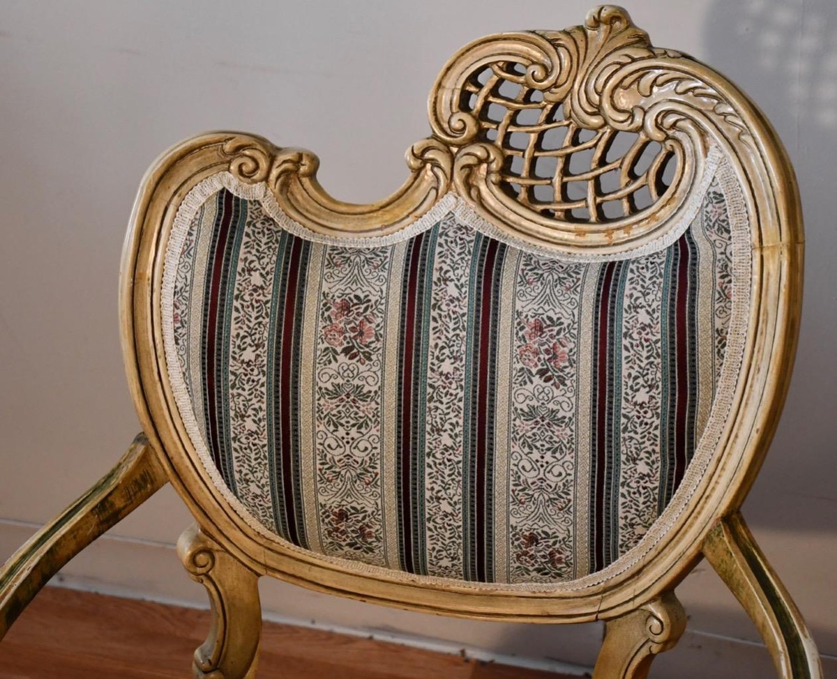 1920 Antique Pair of French hand painted spring-seat Chairs / New