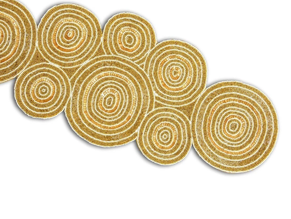 Designer Golden Table Runner Hand Beaded Table Runner Luxury Tableware 13X36 In - Image 3 of 4