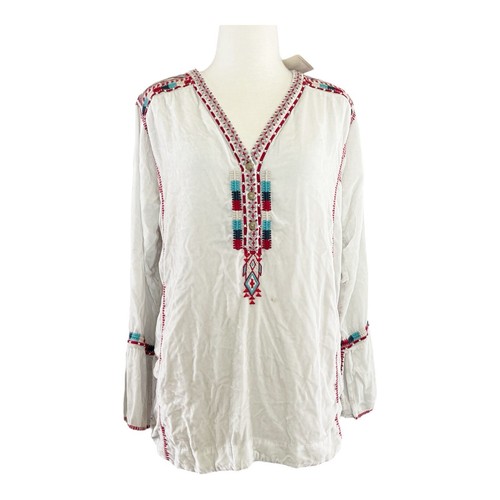 Tunique femme Johnny Was Ybom velours brodé aztèque petit blanc rouge bleu
