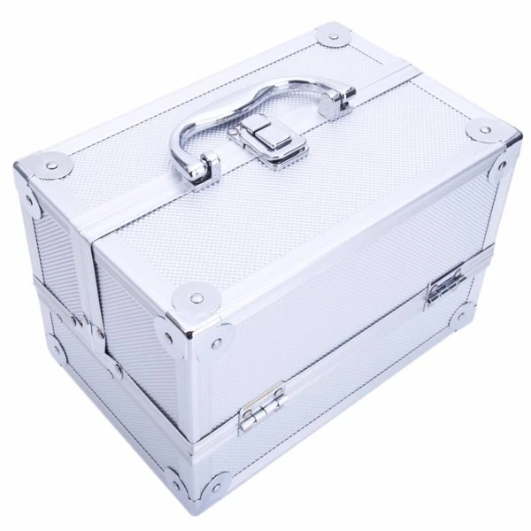 Silver Aluminum Makeup Train Case Jewelry Box Cosmetic Organizer with Mirror NEW