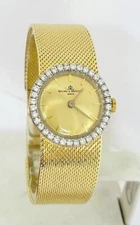 Vintage 14k Gold BAUME & MERCIER Ladies Winding Watch with Diamond Bezel 36589