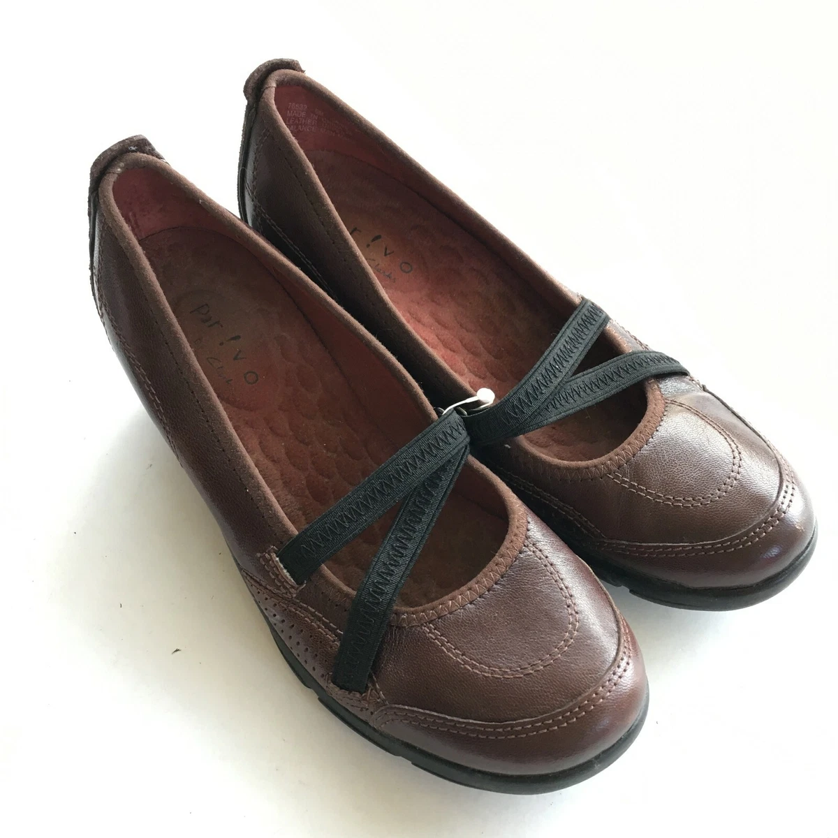 Clarks Privo Aria Mary Jane Leather Low Heel Wedge Brown Womens Size 6M Comfy