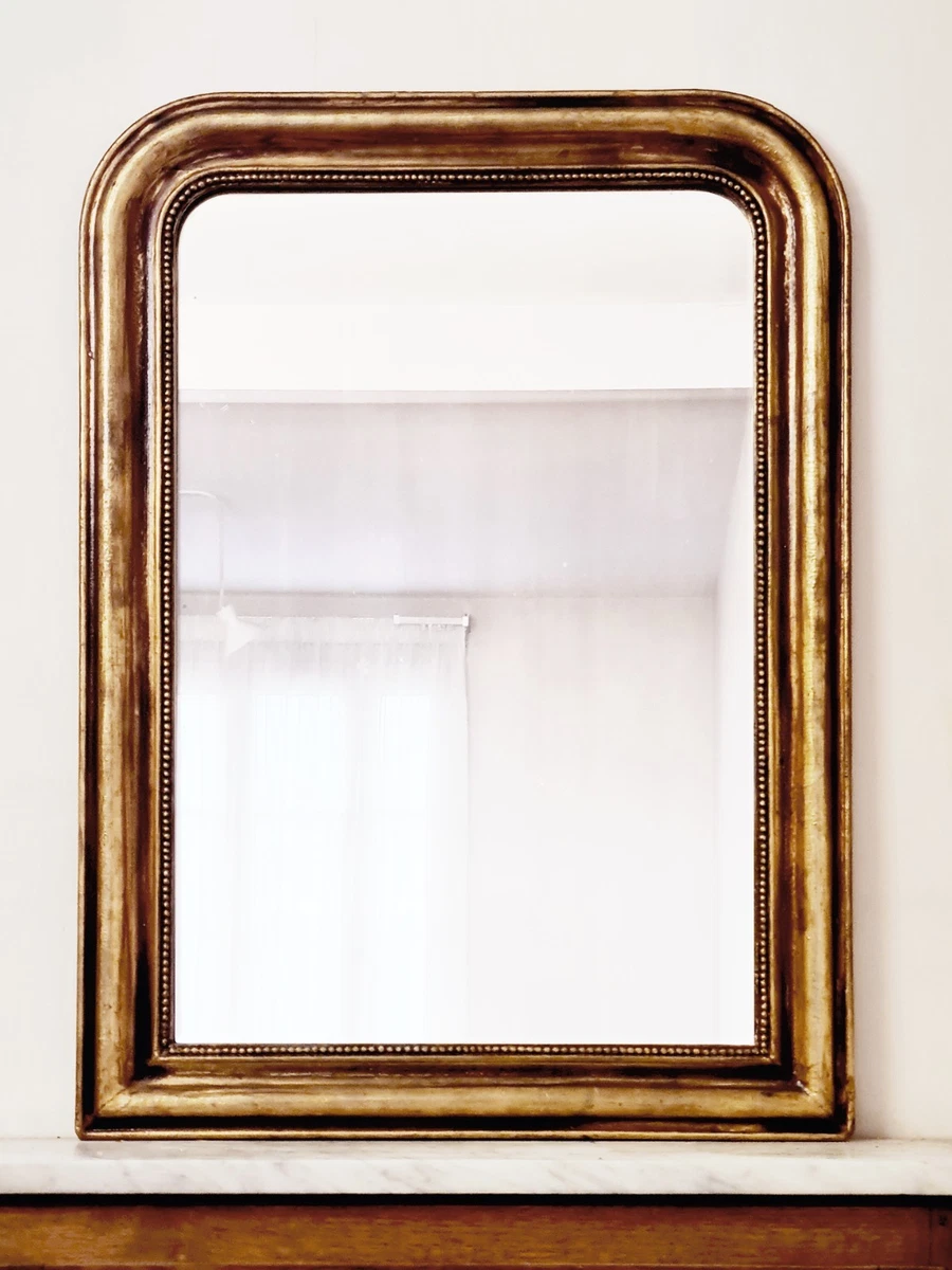 Miroir D'époque Louis Philippe XIXe – Cadre En Stuc Doré Et Angles Arrondis, Style Louis XV, Pièce Pour Bureau