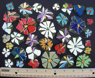 35 Colorful Daisy Mosaic Tile Set Mix Size Handmade China Plate Tiles on Mesh