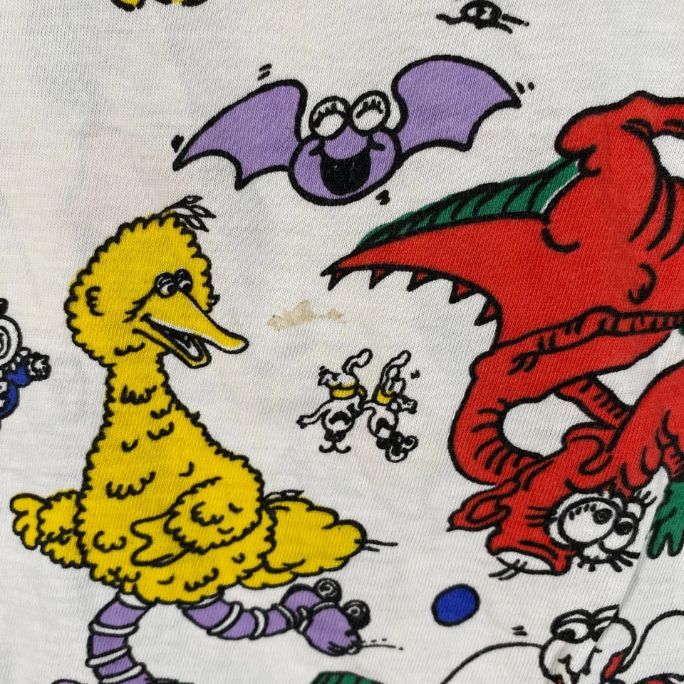 Vintage Sesame Street Shirt Mens S White Blue Tee All Over Print 90s 80s Adult - image 3 of 4