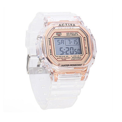 Activa Clear Resin Digital Sport Watch Rose Gold Accents Water Resistant