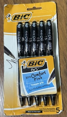 (1). Bic Bu3 Xtra Comfort Plus Grip Retractable Black Ballpoint Pen ~(5 Pens)