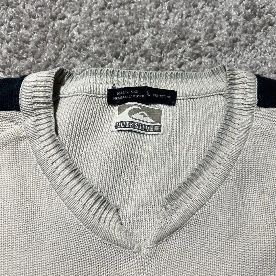 Suéter Pullover Surf Vintage Y2k Quiksilver Para Hombres Crema Rayas XL Tejido Foto 3 de 4