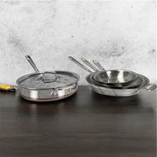 All-Clad 8" 10" 12" Copper Core Open fry pan w/ 3 qt Copper Core Saute Pan w/lid