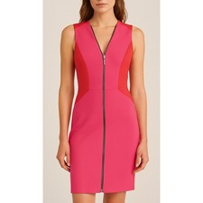 Elie Tahari Colorblock Full Zip Sleeveless Dress Size 0 Pink Preppy Spring Party
