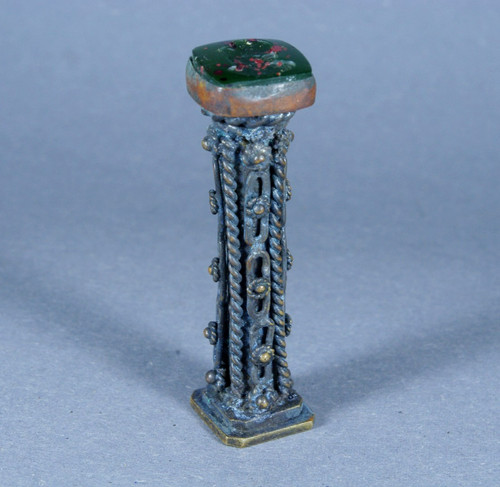 Antique 19thC Bronze Column Wax Seal Intaglio Bloodstone Heraldic Coat (№1225)