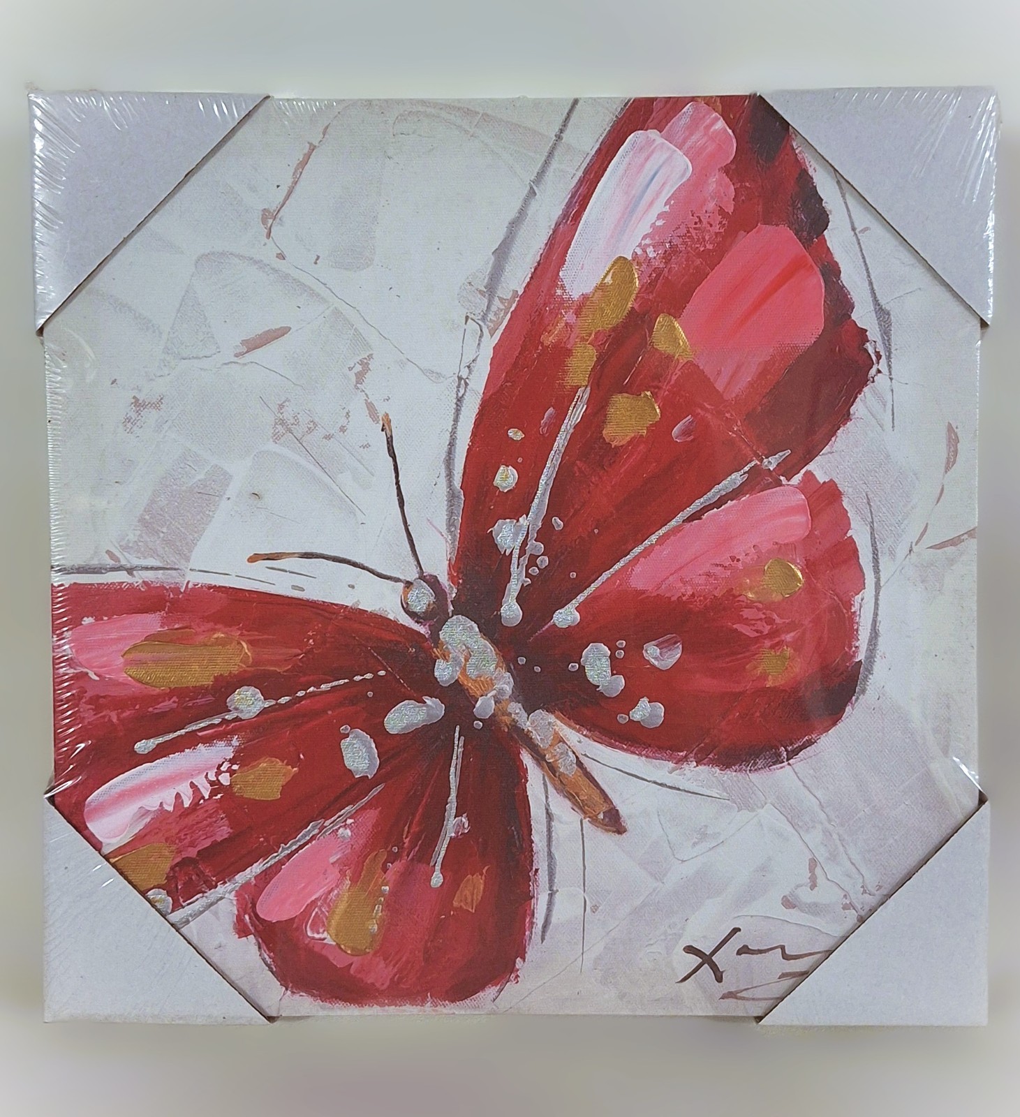 Tableau toile peinture Papillon rouge en lin haut de gamme