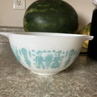 Pyrex Amish Butterprint Cinderella 1-1/2 PT Mixing Bowl White & Turquoise A++