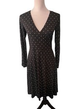 Old Navy Women’s Small Dress Black Beige Polka Dot Career Cocktail V Neck