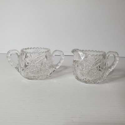 ABP American Brilliant Period Cut Glass Sugar Bowl & Creamer Sawtooth Edge 