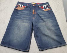 Akademiks Y2K Baggy Shorts Mens 38 Blue Denim Casual Flat Front 5-Pocket Design