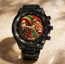 Personalized Rasta Jamaican Black Stainless Steel Watch Gift For Jamaica Lovers