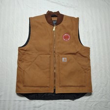 Carhartt Vest Mens Large Brown Duck Wash Canvas Relaxed Fit Firm Quilted V01-BRN