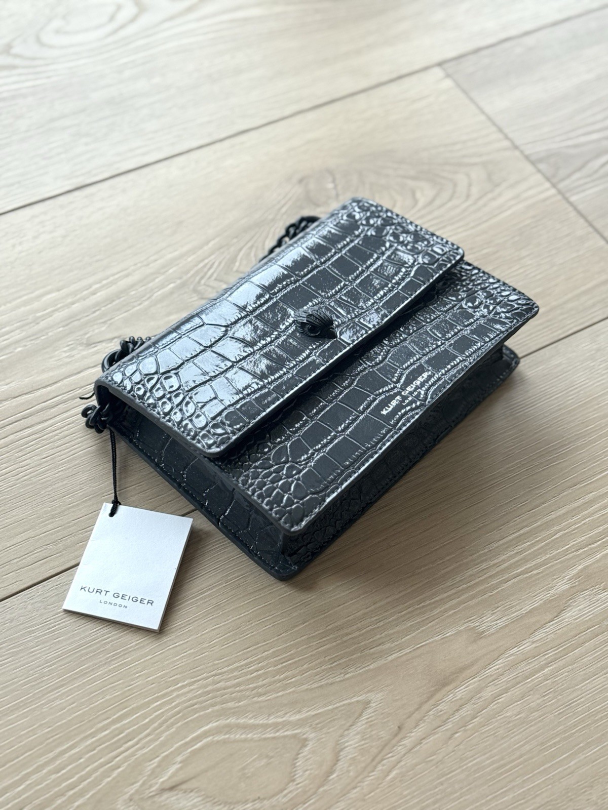 Kurt Geiger Shoreditch Grey Crossbody / Shoulder Bag Gray Croc Embossed image 3