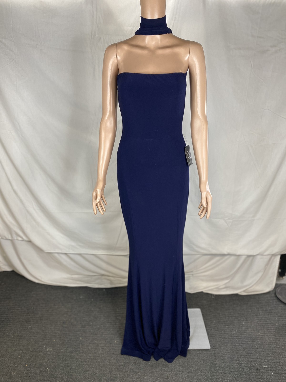 Norma Kamali Womens Turtleneck Strapless Fishtail Gown Size XS Navy
