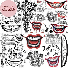 6 Sheets Joker Tattoos Halloween Face Makeup Kit, Temporary Tattoos for Men Wome