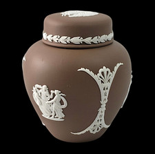 Rare WEDGWOOD Jasperware Handcrafted Taupe Brown Ginger Jar