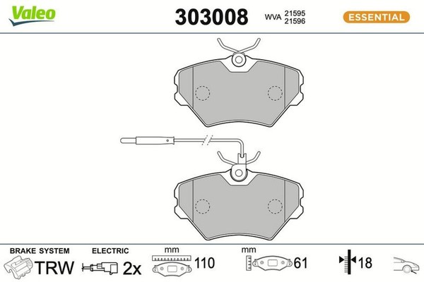 Valeo 303008 Bremsbelagsatz FüR Scheibenbremse Bremsbelagsatz FüR Renault-image