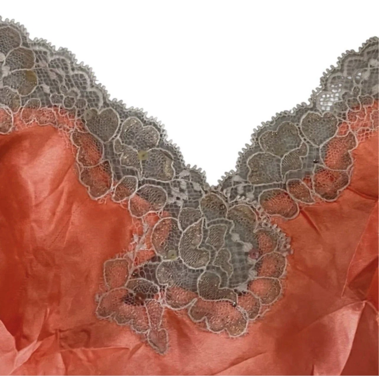 UNDERCOVER Abito babydoll vintage Victoria’s Secret raso pizzo e paillettes mini slip taglia M