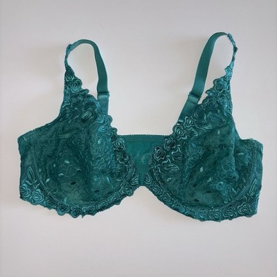Amoureuse Green Lace Embroidered Underwire Bra Front Close Size 40C Unlined