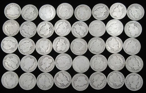 ROLL 40 COINS 90% SILVER BARBER QUARTERS MIXED DATES MINT MARKS $10 FACE NR!