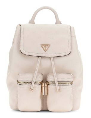 GUESS Manhattan II Flap Backpack Rucksack Rucksack Stone Logo creme Neu