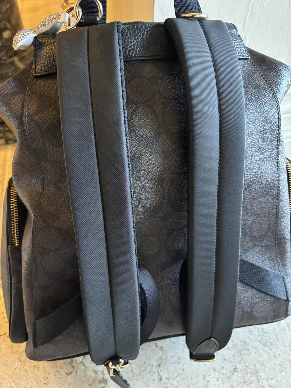 Coach Logo Backpack Black/Brown Gold Hardware Designer Women's Bag thumbnail 3