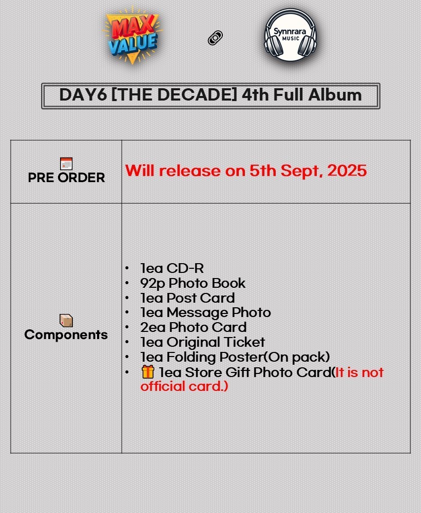 DAY6 [THE DECADE] 4th Full Album CD+Photo Book+3 Card+Photo+
