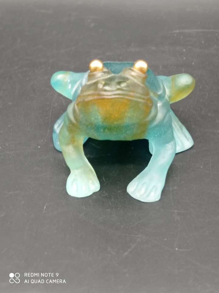 Magnifique Grenouille Reinette aux yeux dorés pâte de verre DAUM FRANCE signée . - Photo 4/4