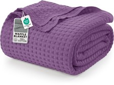 100 Cotton Waffle Blanket King Size Plum, 90x108 Inch