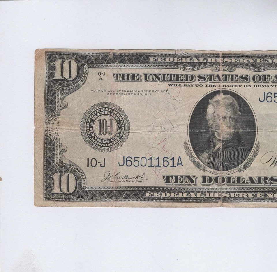 1914  FEDERAL RESERVE NOTE.  $10.00. Fr 940. KANSAS DISTRICT. LOOK!!!! - Image 2 of 4