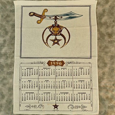 Unbranded 1996 Shriners Masonic Calendar Tea Towel Linen 16x26 Preowned