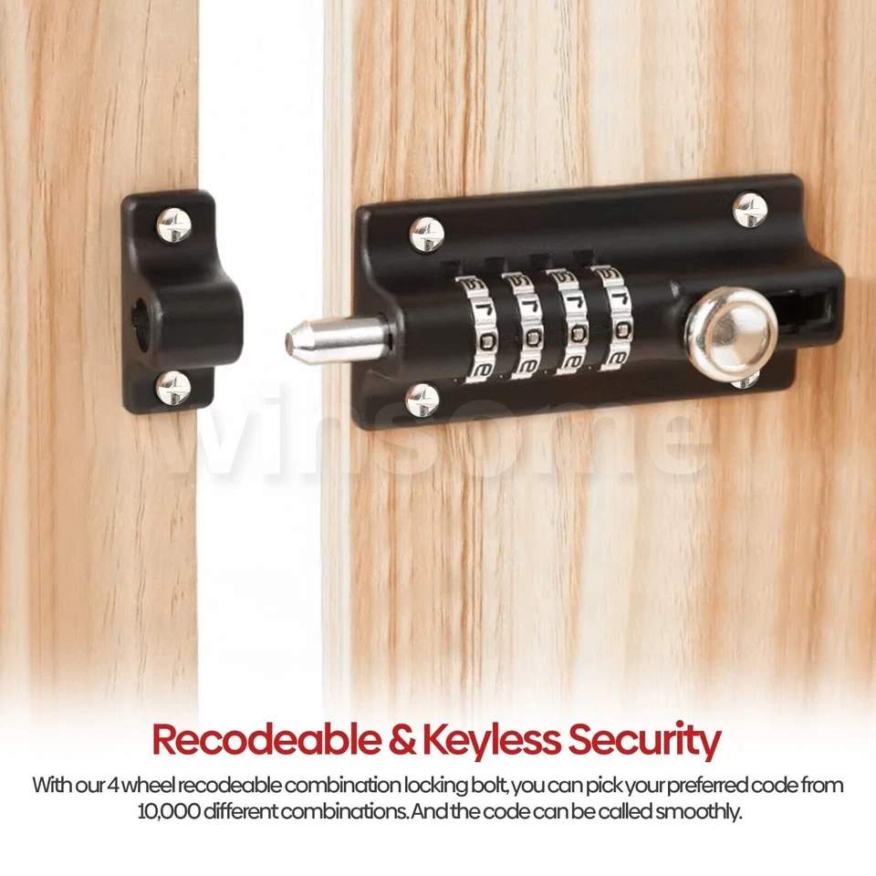 Sterling Combination Locking Bolt 110mm Black Keyless for Shed Gate Door Lock - Image 4 of 4