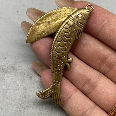 Old Chinese Copper Fish shaped folding paper knife Stationery supplies