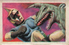 Vintage Japanese Menko Robot Hero vs Monster Dinosaur Card