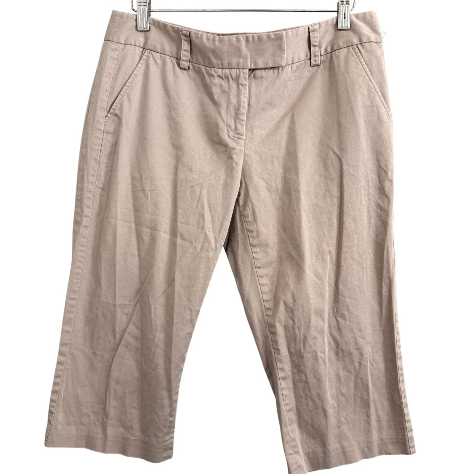 Apostrophe Capri Pants Women 10PT Tan Khaki Cotton Stretch Cropped Trousers