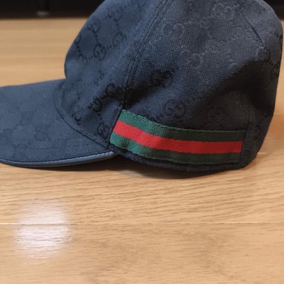 GUCCI Sherry Line Baseball Cap Black Cotton Canvas Interlocking GG Logo Size L